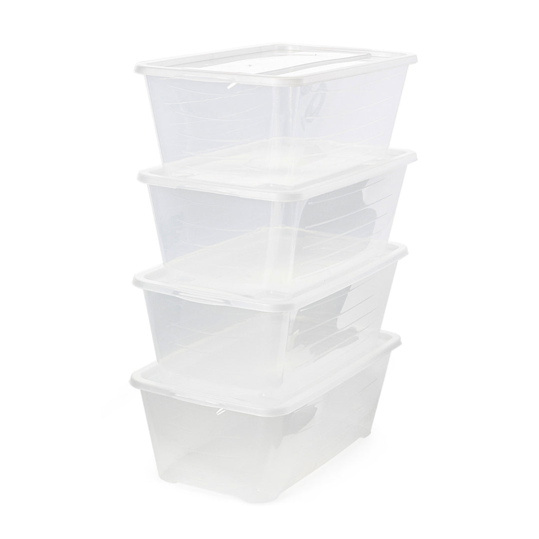 Life Story 6qt Rectangular Clear Plastic Lidded Storage Shoe Box, 4 Pack (Used)