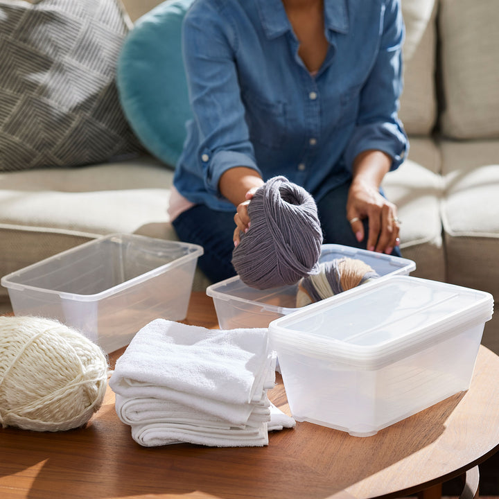 Life Story 6qt Rectangular Clear Plastic Lidded Storage Shoe Box, 4 Pack (Used)