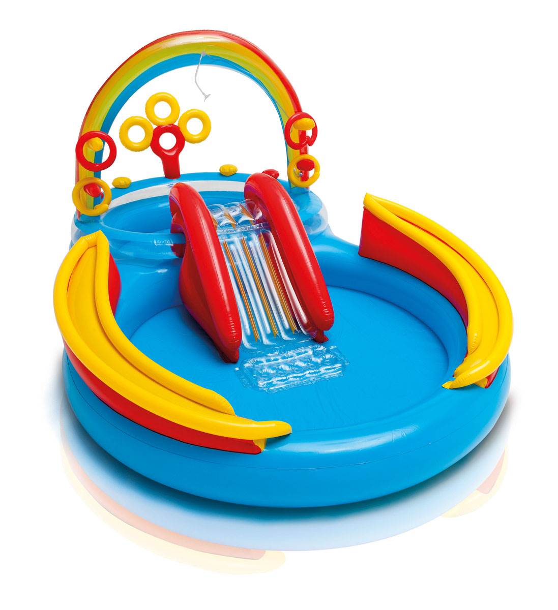 Intex 9.75ft x 6.3ft x 53in Rainbow Slide Kids Play Inflatable Pool Ring Center - VMInnovations