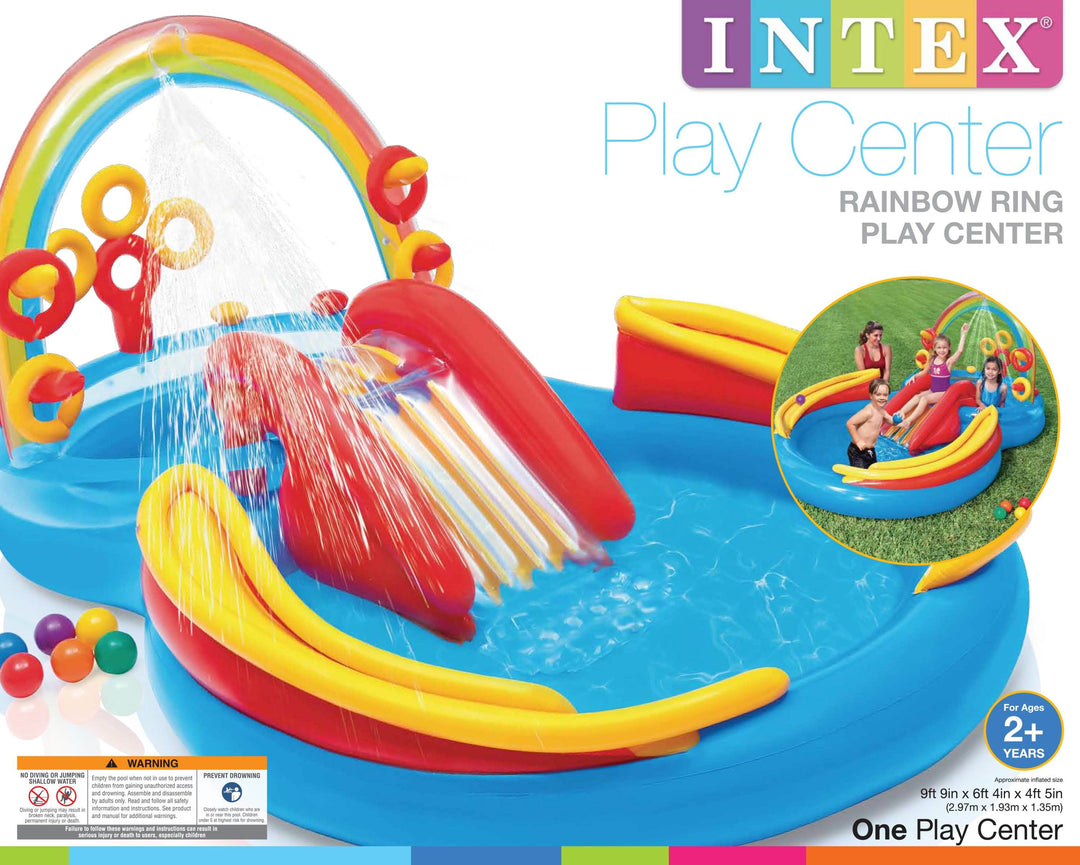 Intex 9.75ft x 6.3ft x 53in Rainbow Slide Kids Play Inflatable Pool Ring Center