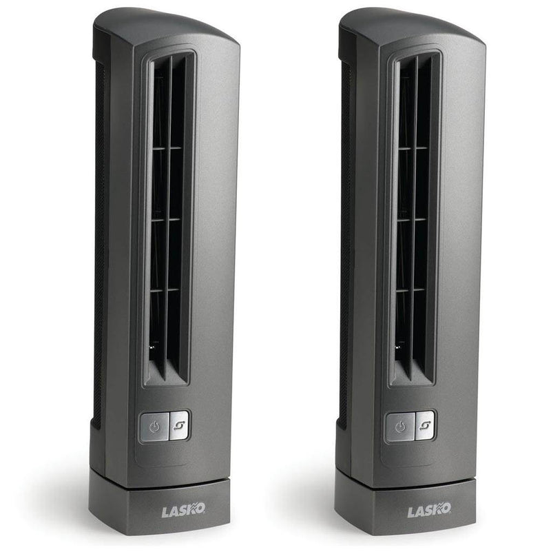 Lasko Air Stik Ultra Slim 2 Speed Home Office Oscillating Tower Fan (2 Pack)
