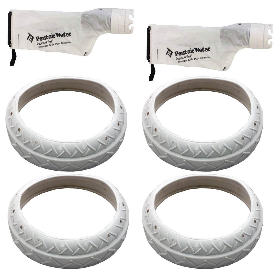 Pentair Debris Replacement Bags (Pair) + Auto Cleaner Tire Replacements (4 Pack)