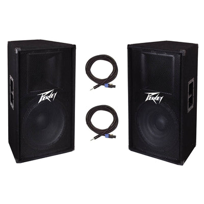 Peavey 2-Way 15" 800W Passive PA DJ Sound Speaker (2) + 25' Speaker Cable (2)