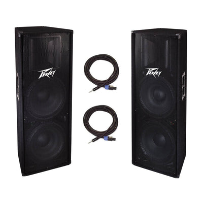 Peavey 2 Way 1400W Dual 15" DJ PA System Loudspeaker (2) + 25' Speaker Cable (2)