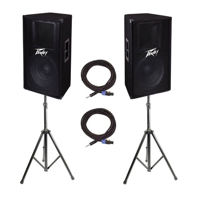 Peavey 2-Way 15" 800W Passive Sound Speaker (2) + 25' Cable (2) + 6' Stand (2)
