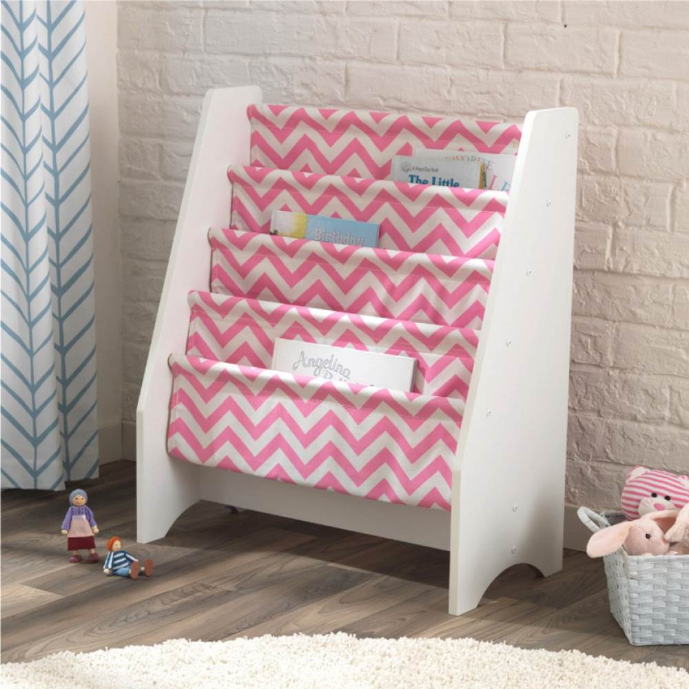 KidKraft White and Pink Children's Wooden Sling Bookshelf Organizer (Open Box)