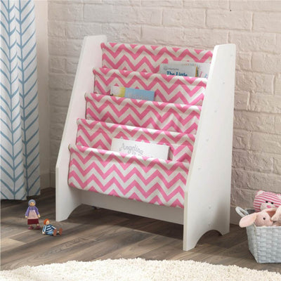 KidKraft White and Pink Children's Wooden Sling Bookshelf Organizer (Open Box)