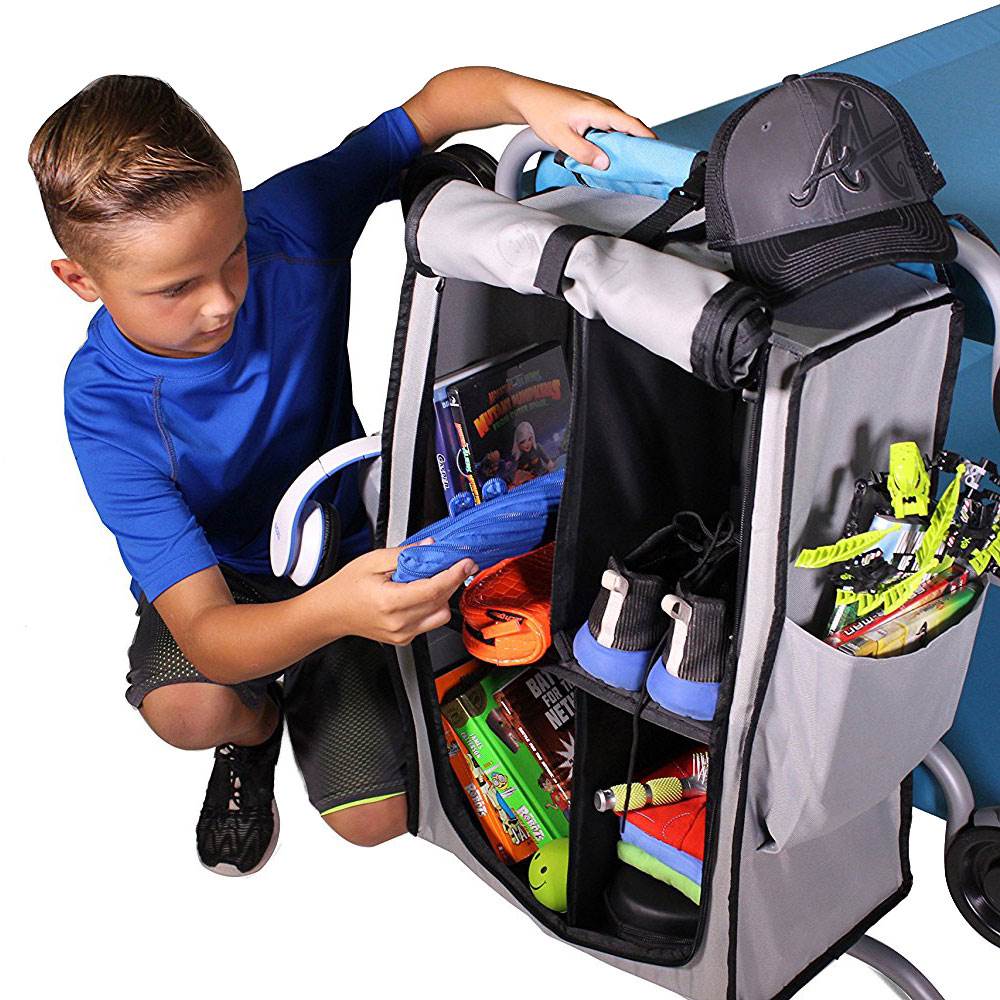 Disc-O-Bed Youth Kid-O-Bunk Blue Benchable Camping Cot and Hanging Cabinet