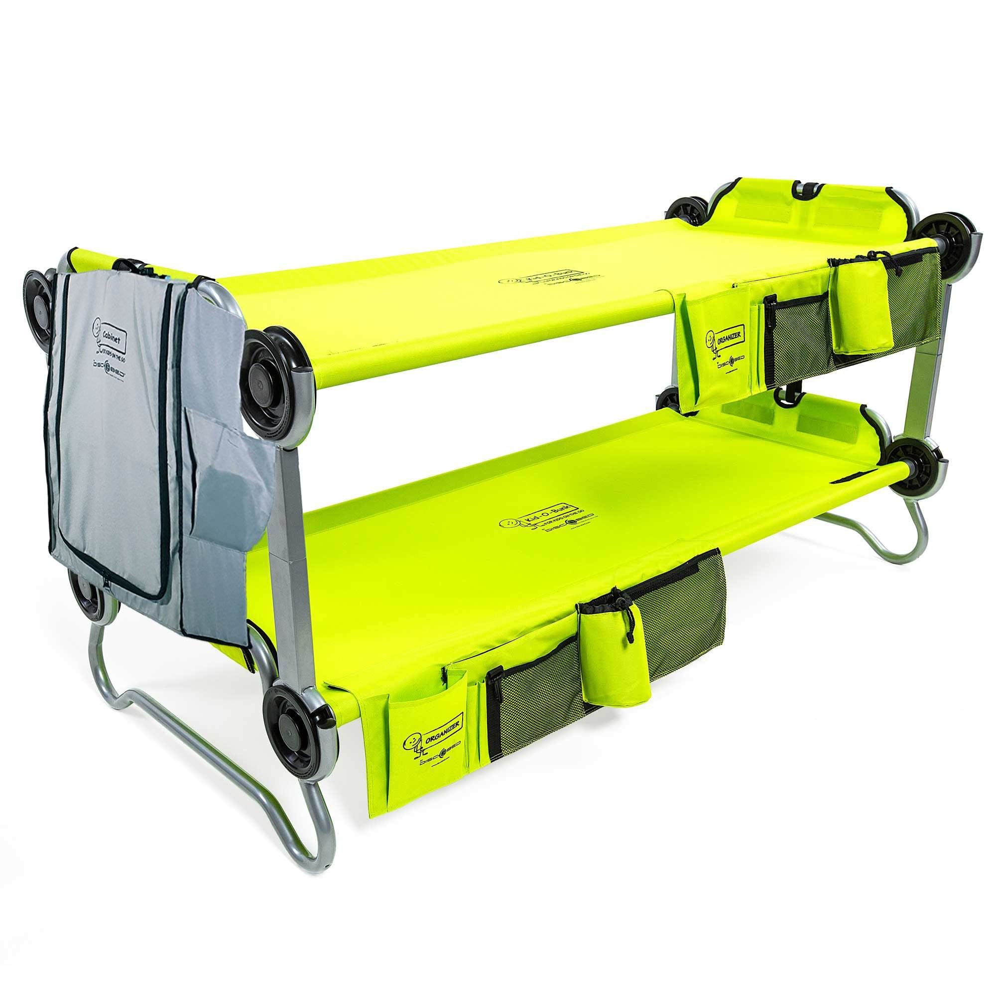 Disc-O-Bed Youth Kid-O-Bunk Green Benchable Camping Cot and Hanging Cabinet