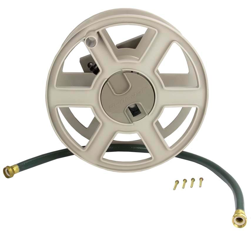 Suncast  100 Ft. Wall Mount Garden/Yard Hose Reel Side Winder- Taupe (Open Box)