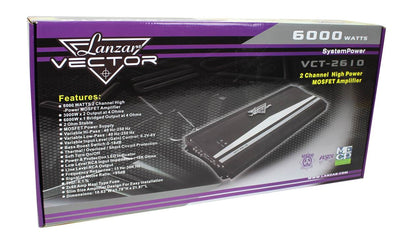 LANZAR MOSFET 6000W 2-Channel Car Amp Stereo w/ Wiring Kit + VM Audio Capacitor