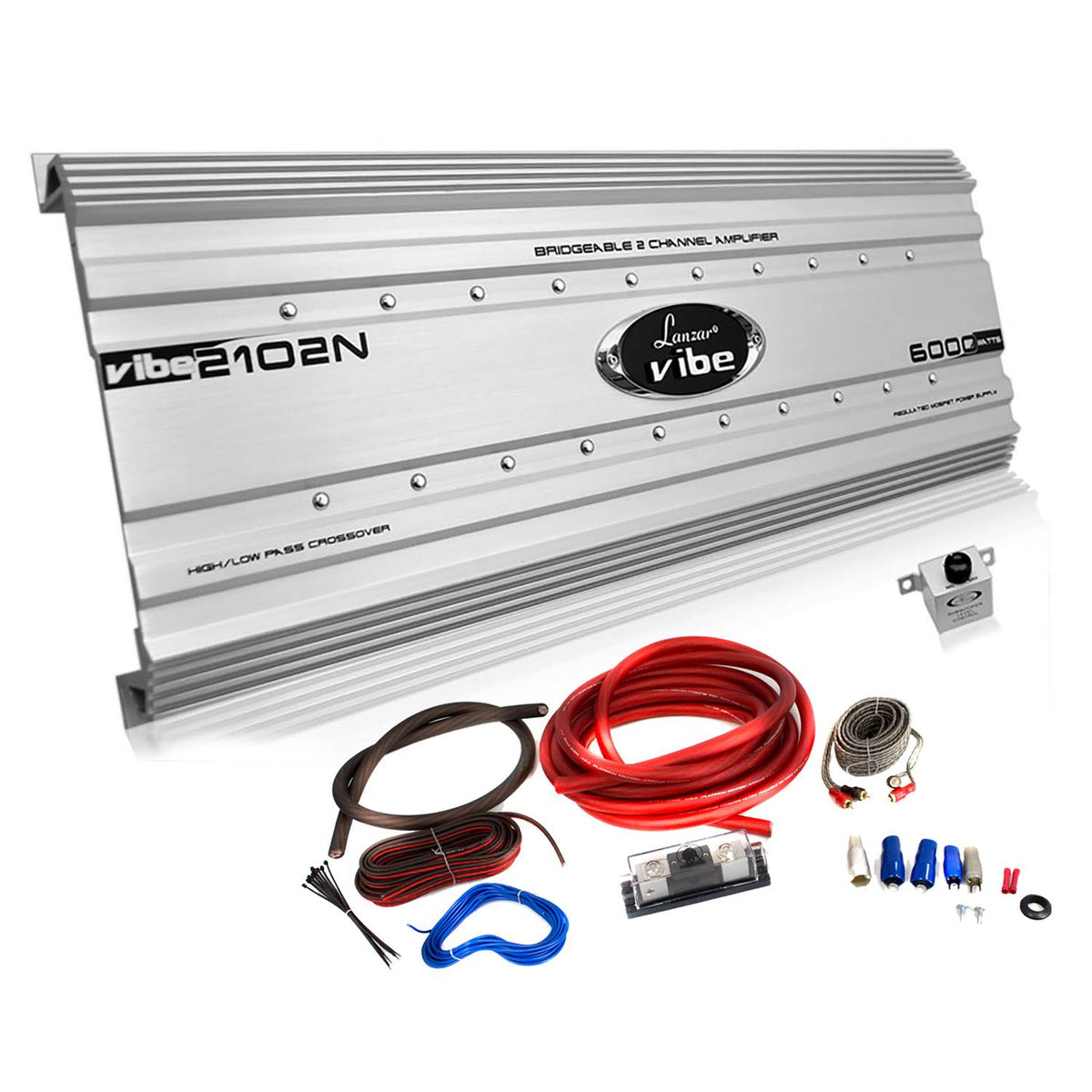 Lanzar 6000W 2-Channel Amplifier w/ Bullz Audio 1/0 Gauge Amplifier Wiring Kit