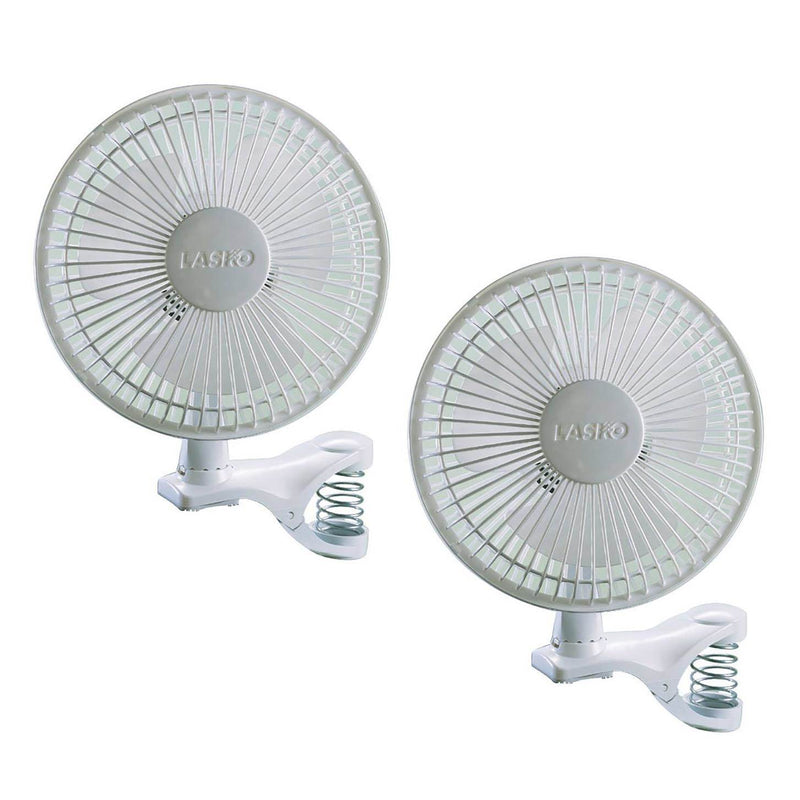 Lasko 6 inch 2 Speed Portable Home Office Personal Clip On Fan, White (2 Pack)