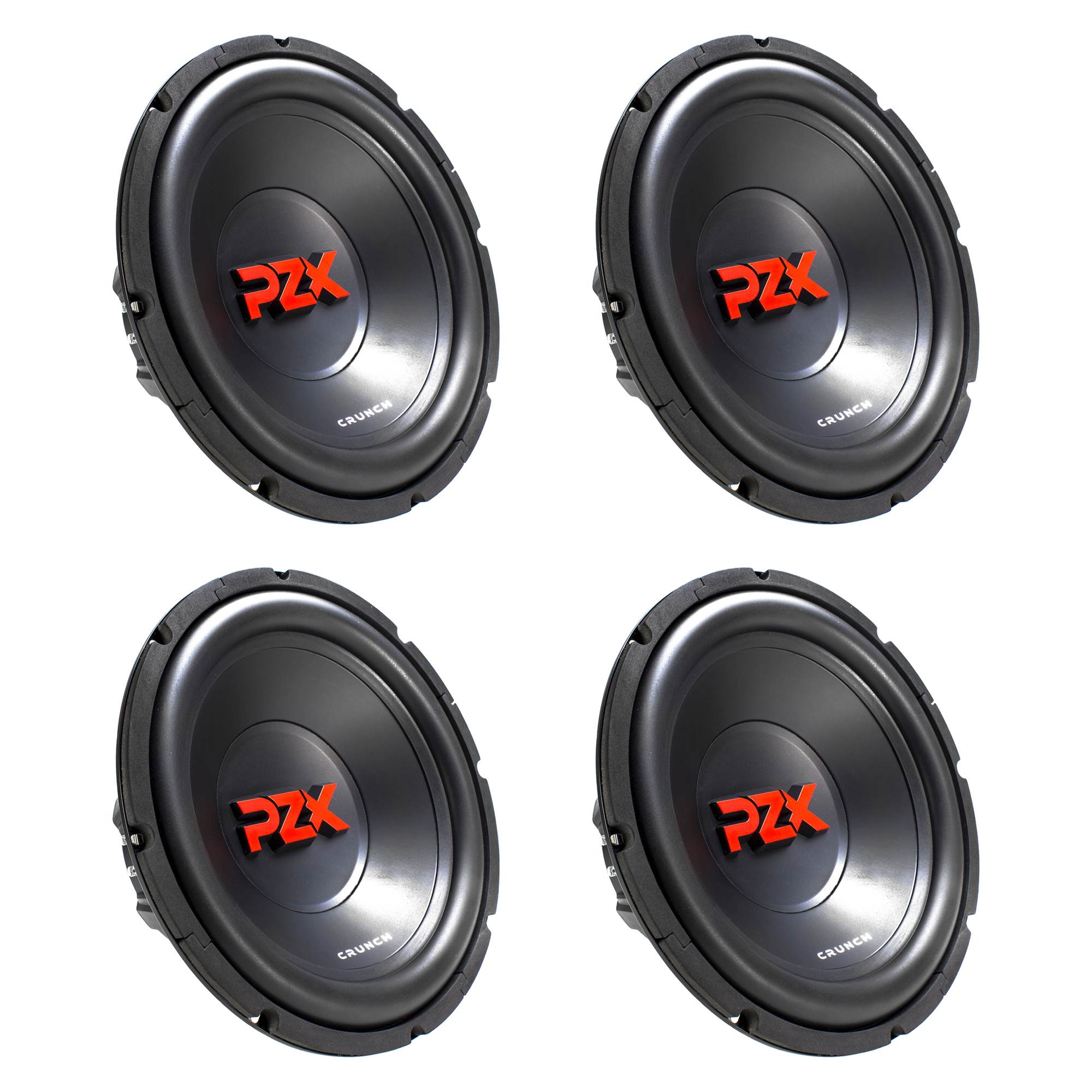 Crunch 600W 12" PZX Series 4 Ohm Dual Voice Coil Car Subwoofer, 4 Pack | PZX12D4