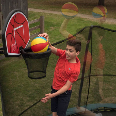 JumpKing Trampoline Basketball Hoop with Attachment and Inflatable Basketball
