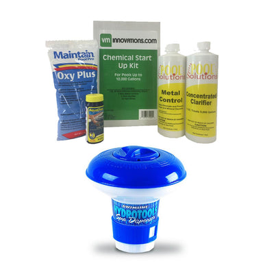 Swimming Pool Start-up Chemical Kit w/ HydroTools Floating Chemical Dispenser
