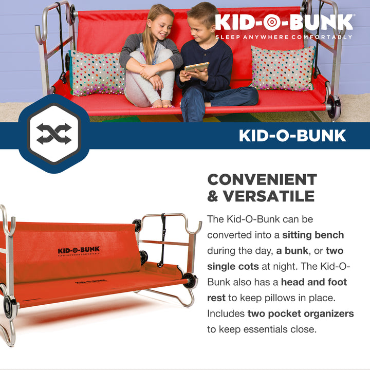 Disc-O-Bed Youth Kid-O-Bunk Benchable Double Cot with Storage Organizers, Red - VMInnovations