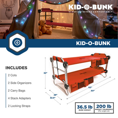 Disc-O-Bed Youth Kid-O-Bunk Benchable Double Cot with Storage Organizers, Red - VMInnovations