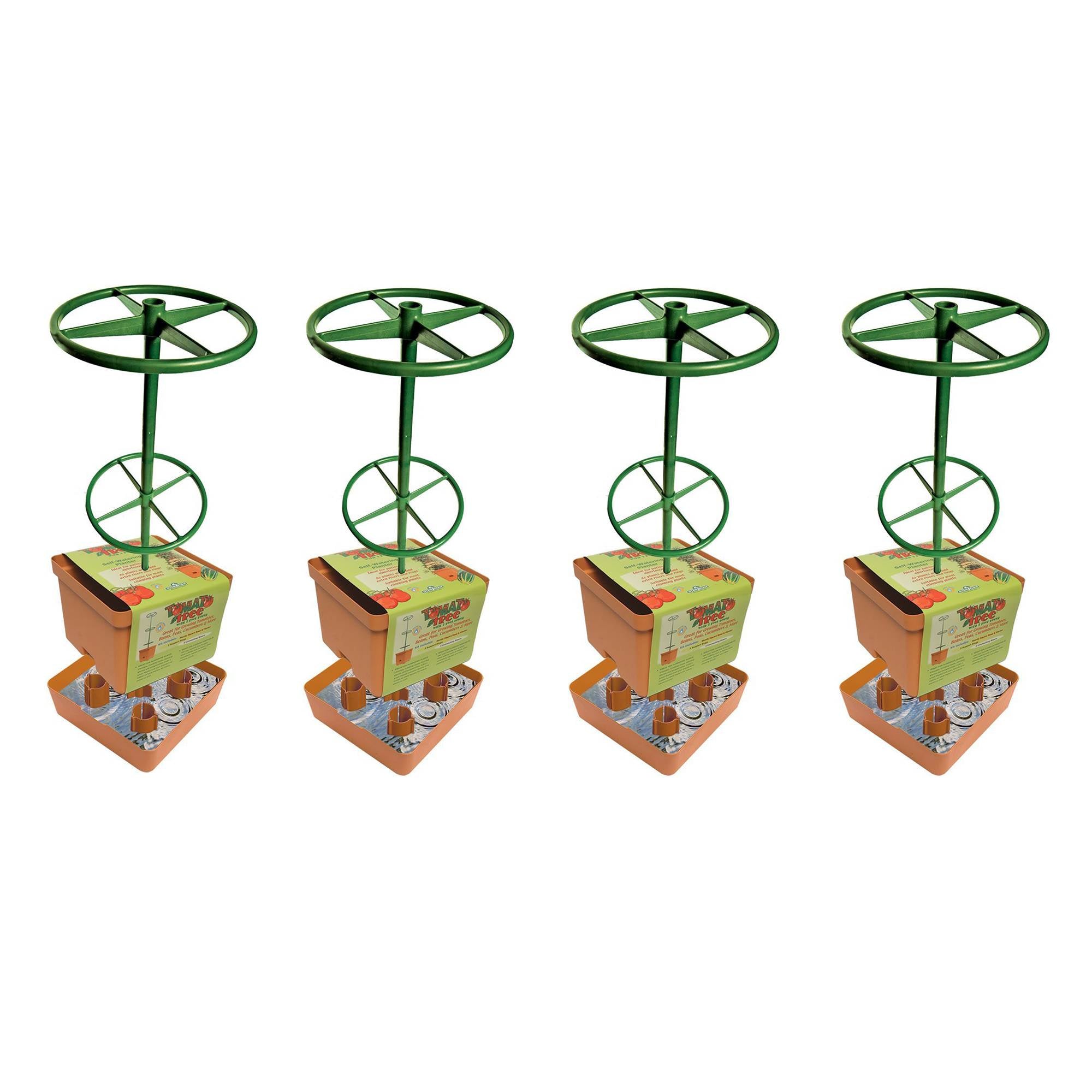 Hydrofarm Self Watering Tomato Tree Planter with 3' Sturdy Frame Tower (4 Pack)