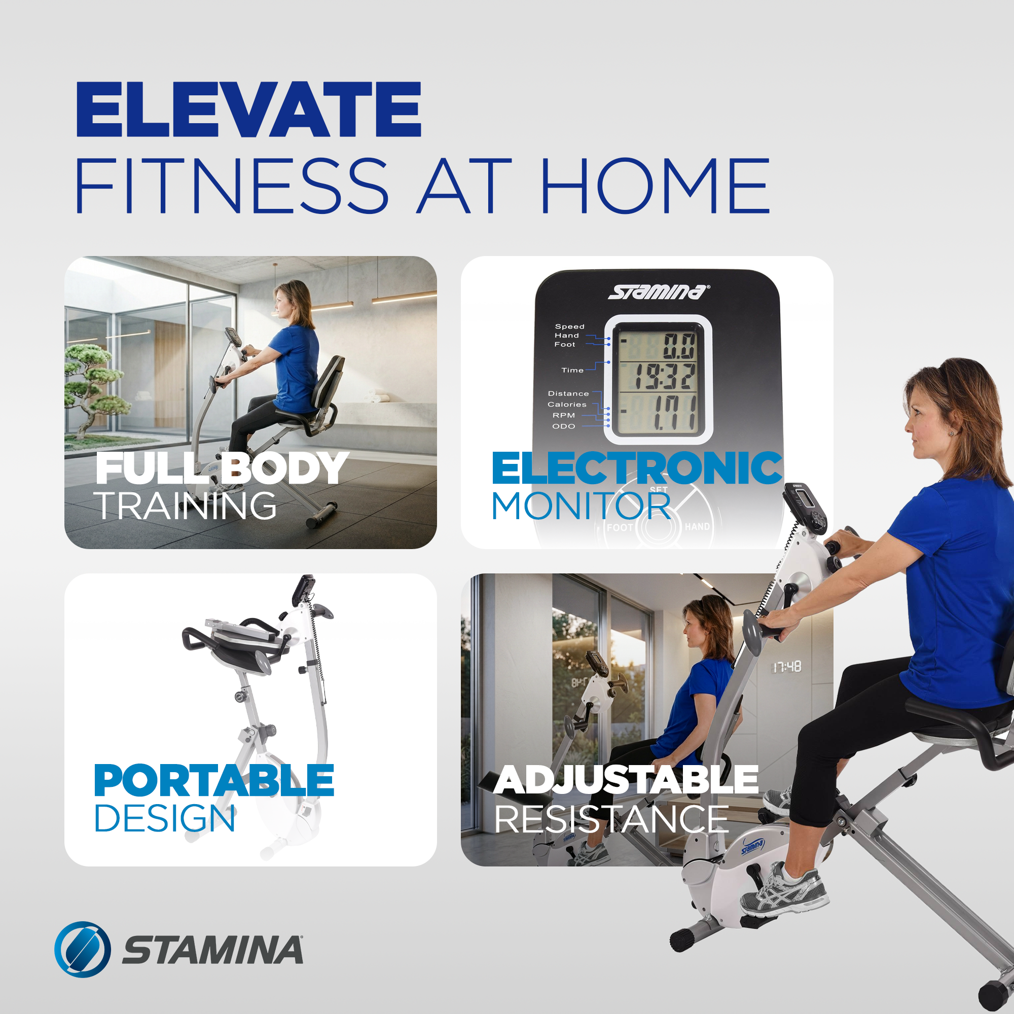 Stamina Products Recumbent Indoor Cardio Exercise Bike with Upper Body Exerciser - VMInnovations
