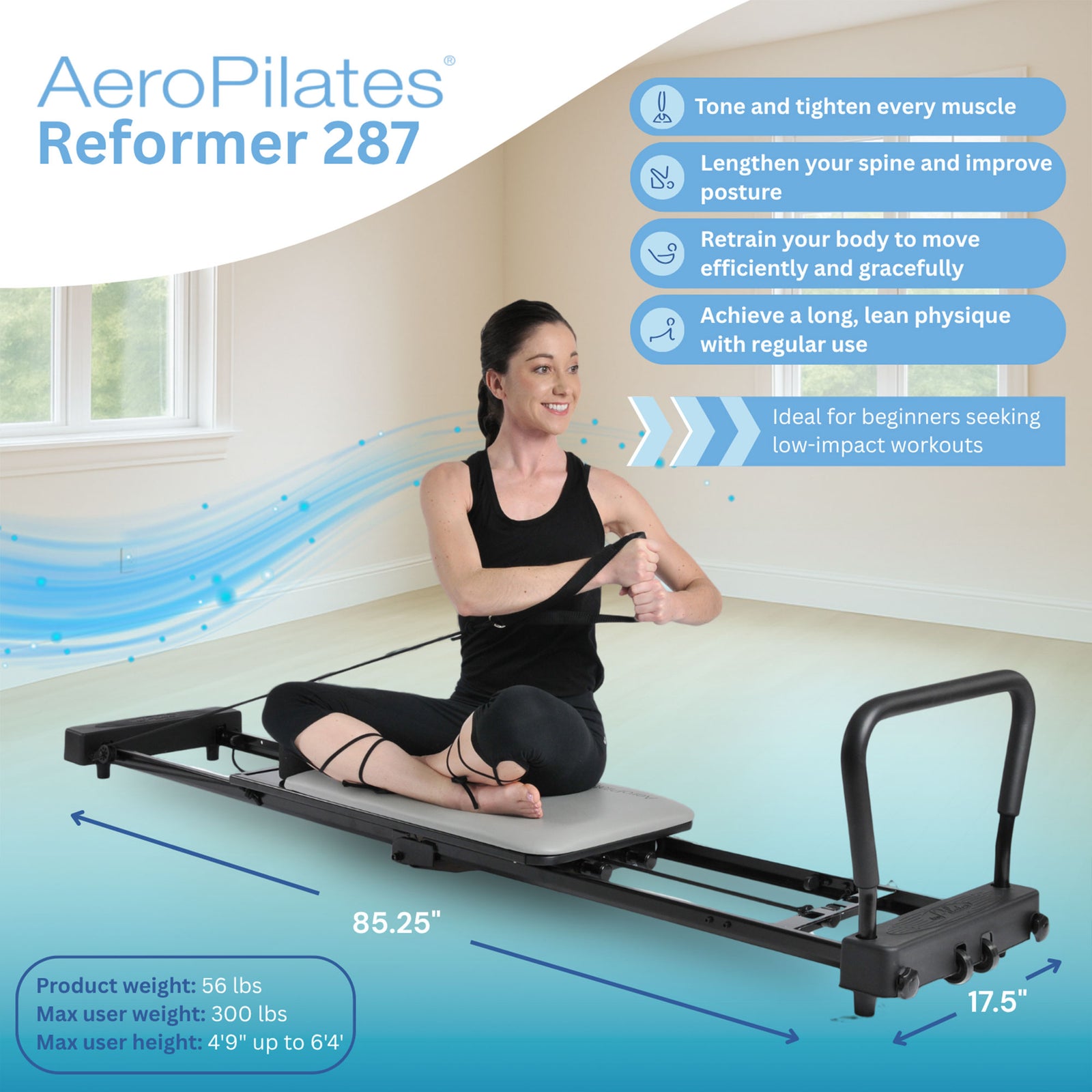 Stamina AeroPilates 287 Folding Pilates Workout Reformer Machine w/o Rebounder - VMInnovations