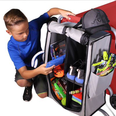 Disc-O-Bed Youth Kid-O-Bunk Benchable Red Camping Cot + Hanging Cabinet