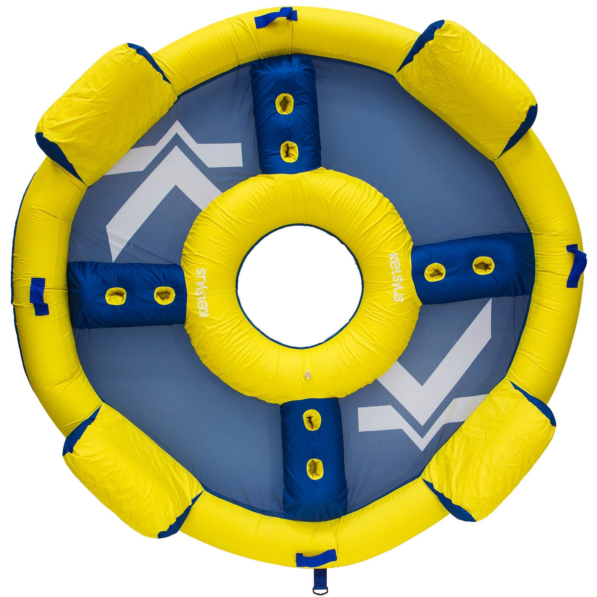 Kelsyus Big Nauti Elite 4-Person Inflatable Pool Float Tube Raft, Yellow & Blue