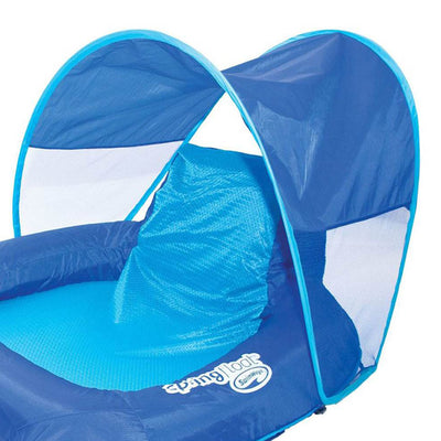 SwimWays Spring Float Recliner Pool Lounge Chair w/ Sun Canopy, Blue - VMInnovations