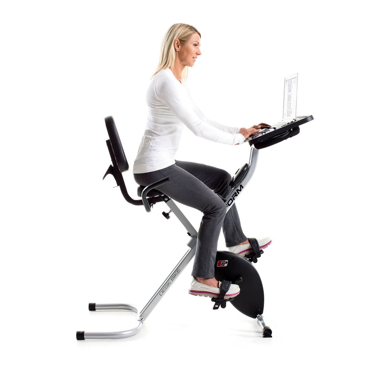 ProForm Foldable Portable Stationary Fitness Desk Exercise Bike with Desktop