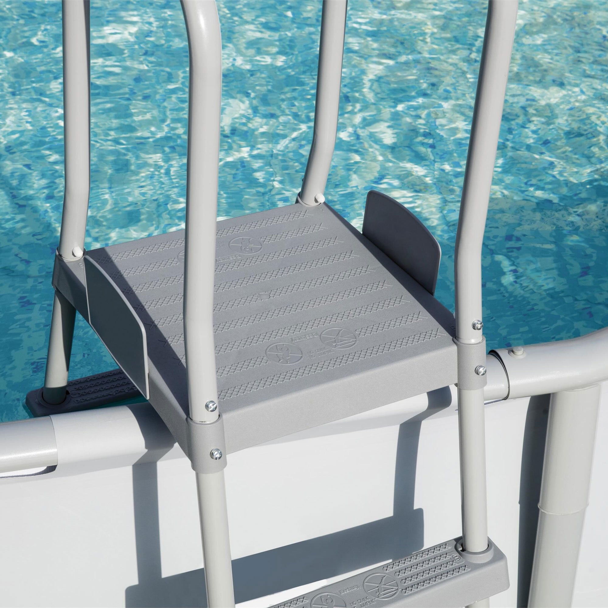 Bestway 52 In SteelPool Safety Ladder w/ No-Slip 9x36-Inch Vinyl Pool Ladder Mat