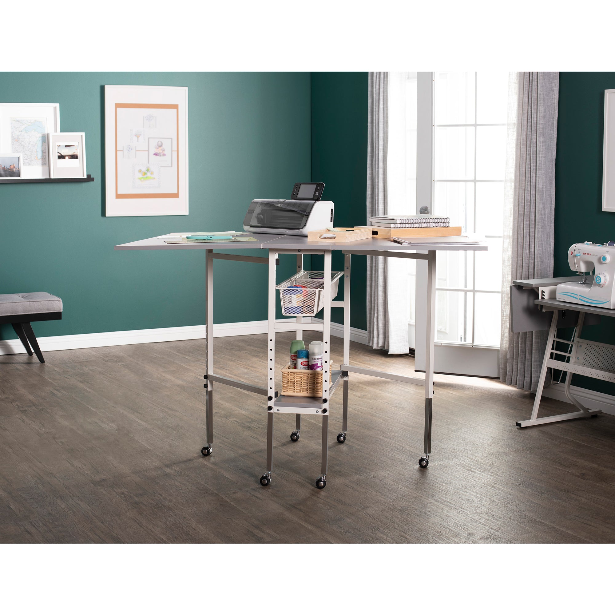 Spree 60" x 36" Adjustable Folding Craft Table with Metal Drawers (Used)