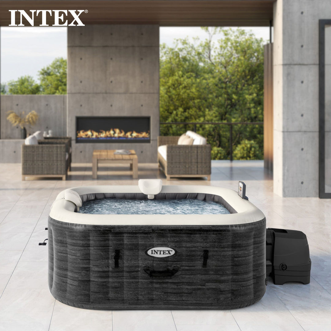 Intex PureSpa Greystone Deluxe 4 Person Inflatable Hot Tub Square Spa, 69" x 28"