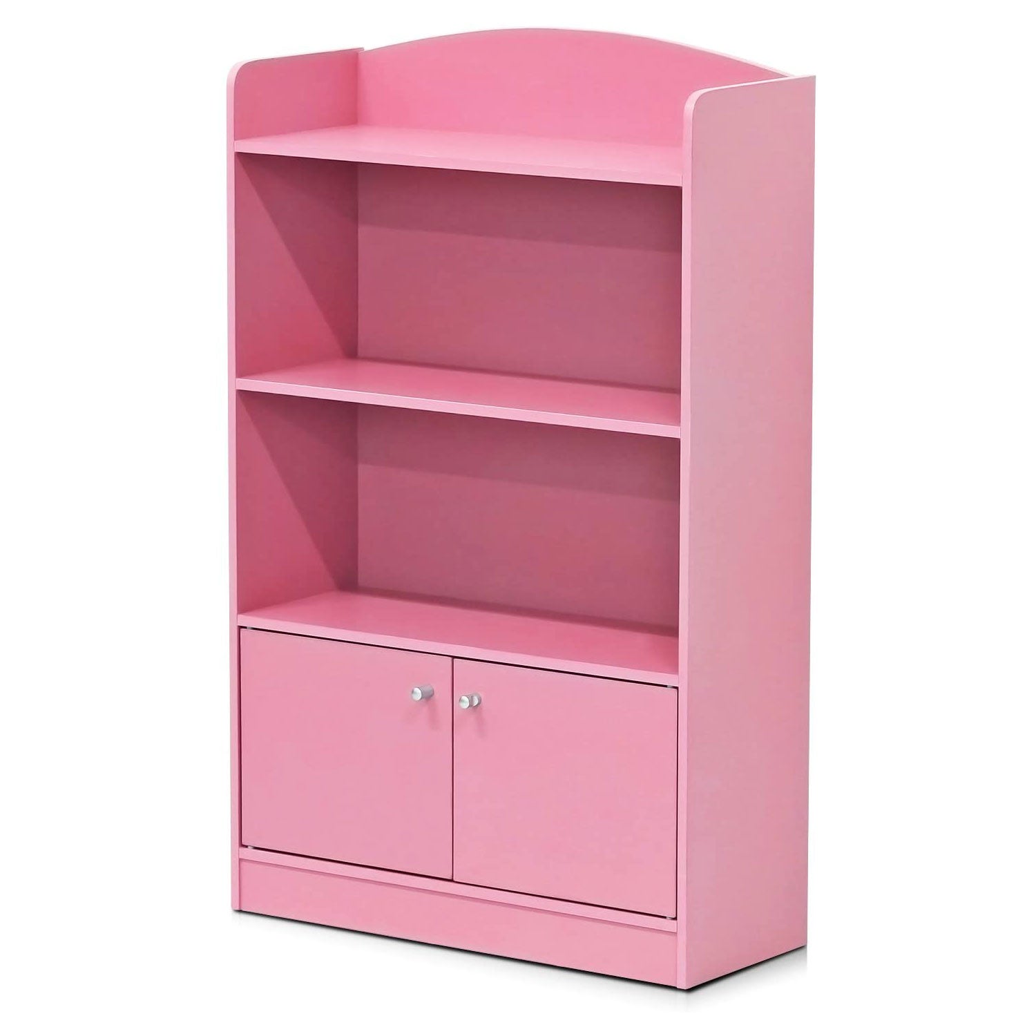 Furinno KidKanac Bookshelf Bookcase with 3 Shelves and Storage Cabinet, Pink - VMInnovations
