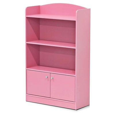 Furinno KidKanac Bookshelf Bookcase with 3 Shelves and Storage Cabinet, Pink - VMInnovations