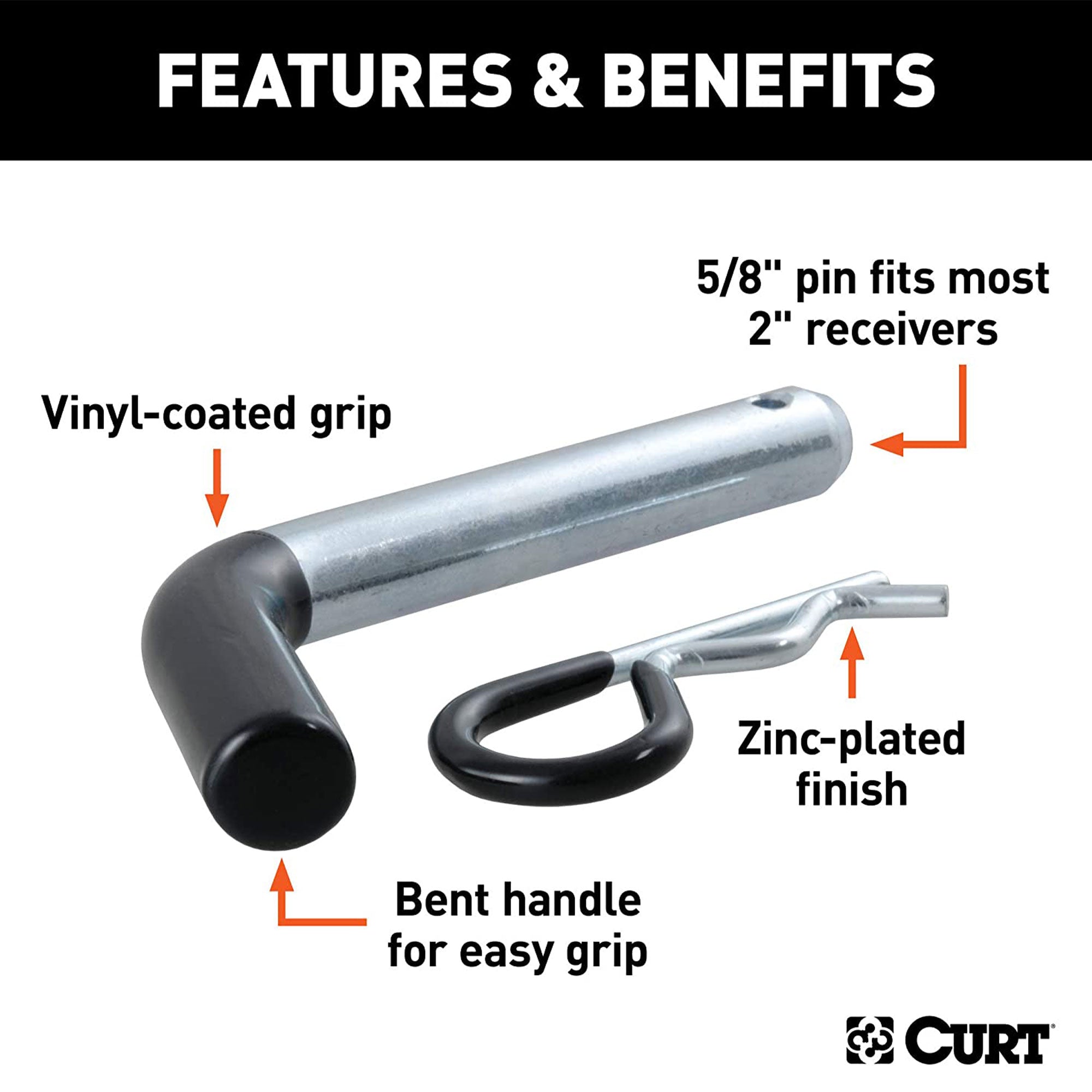 CURT 21510 Trailer 5/8-Inch Hitch Pin and Clip Set, Fits 2 Inch Receiver Tubes + CURT 22272 Rubber Trailer Hitch Tube Cover, Fits 2 Inch Receiver Tube, Black