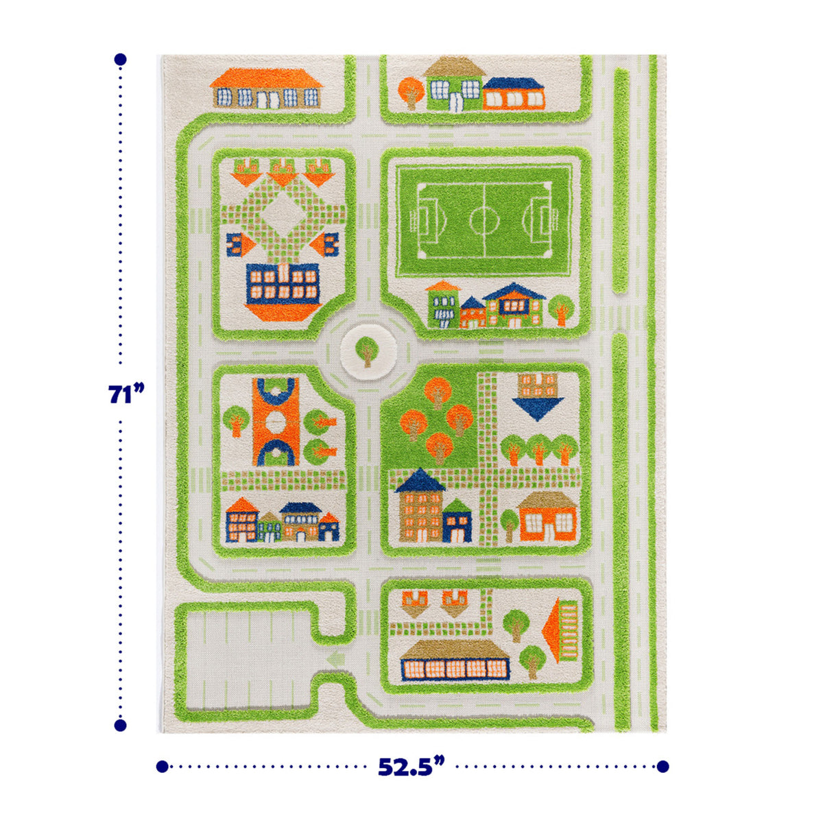 IVI 3D Play Carpet 71 x 52.5-inch Green Traffic Floor Rug Mat for Kids, Large - VMInnovations