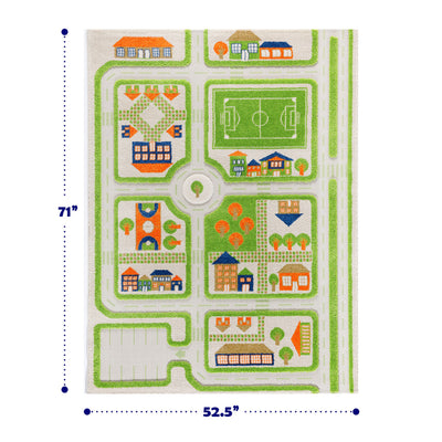 IVI 3D Play Carpet 71 x 52.5-inch Green Traffic Floor Rug Mat for Kids, Large - VMInnovations