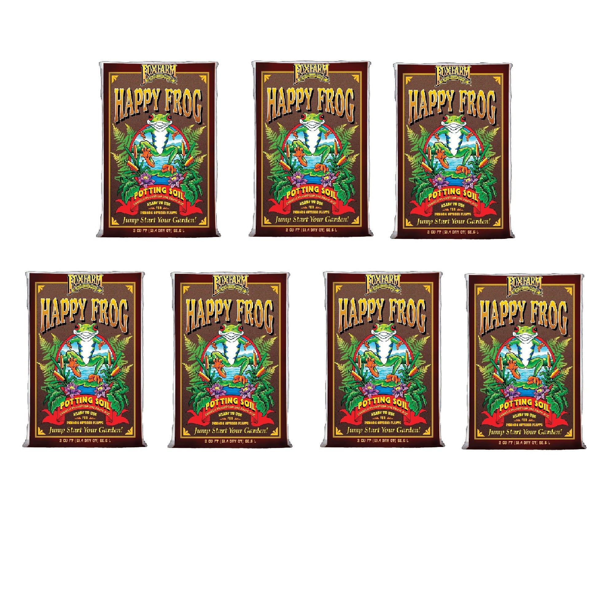 Foxfarm Happy Frog Ph Adjusted Garden Potting Soil Mix, 2 Cubic Feet, (7 Pack)