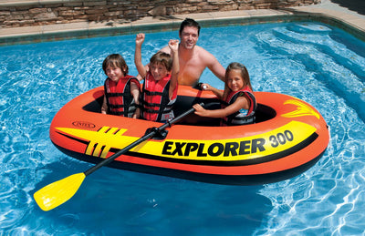 Intex Explorer 300 Compact Inflatable 3 Person Raft Boat w/ Pump & Oars (4 Pack)