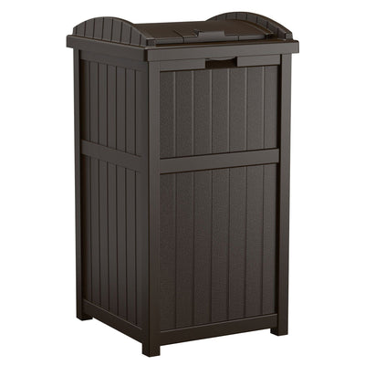 Suncast Trash Hideaway Outdoor Patio 33 Gallon Trash Can Bin, 1 Java and 1 Taupe