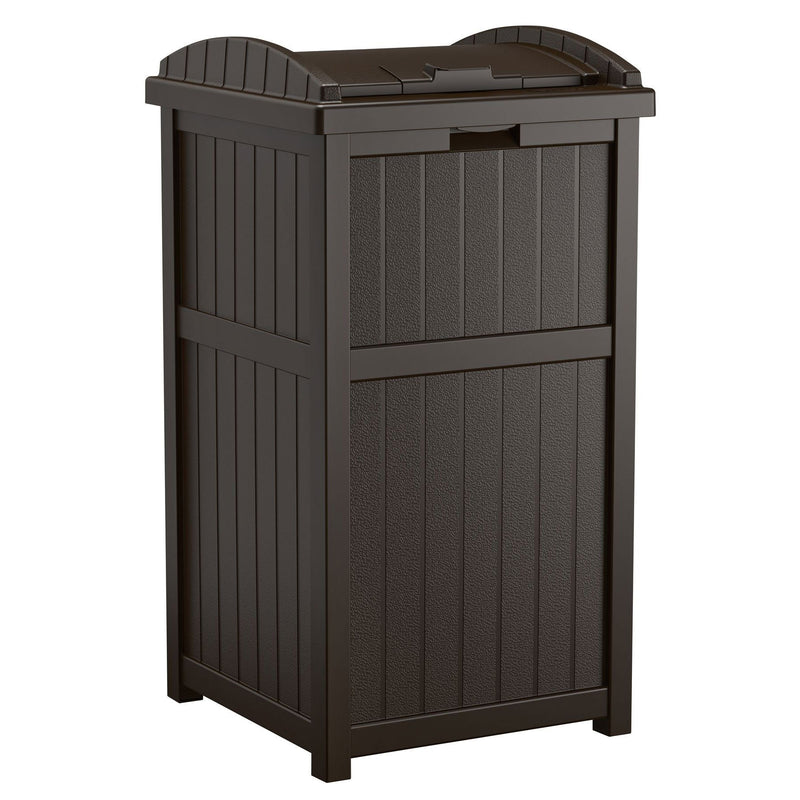 Suncast Trash Hideaway Outdoor Patio 33 Gallon Trash Can Bin, 1 Java and 1 Taupe