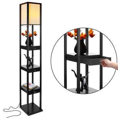 Brightech Maxwell Standing Tower Floor Lamp with Shelves, Black (Open Box) - VMInnovations