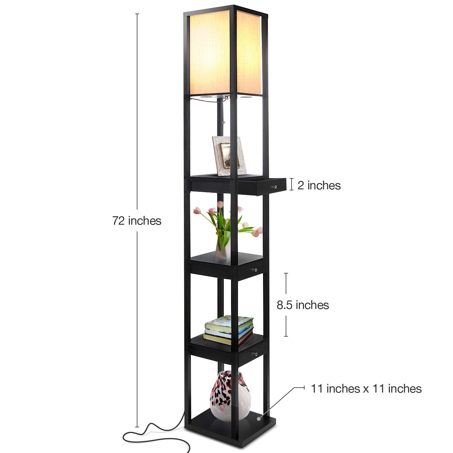 Brightech Maxwell Standing Tower Floor Lamp with Shelves, Black (Open Box) - VMInnovations