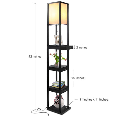 Brightech Maxwell Standing Tower Floor Lamp with Shelves, Black (Open Box) - VMInnovations