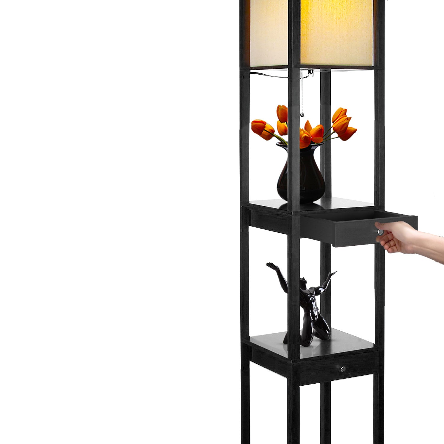 Brightech Maxwell Standing Tower Floor Lamp with Shelves, Black (Open Box) - VMInnovations