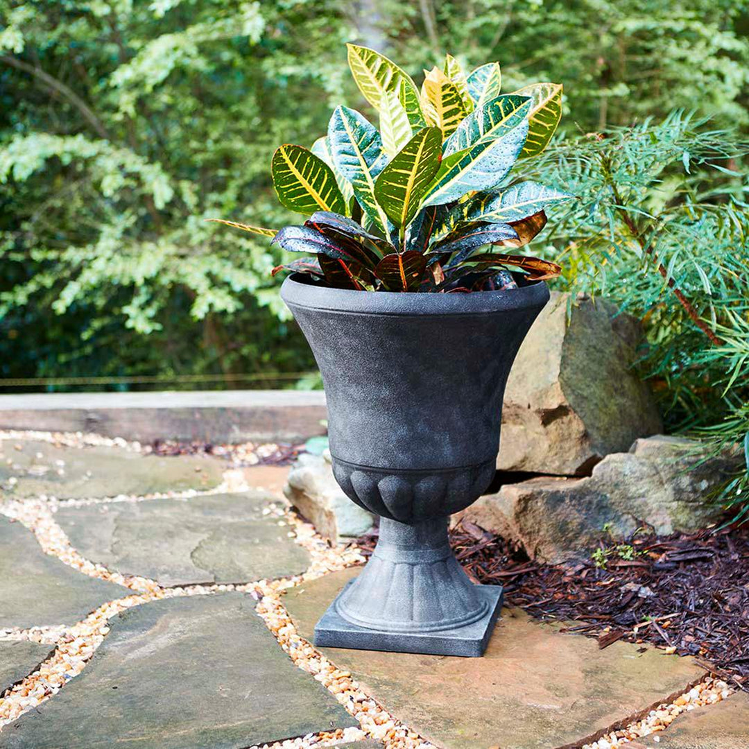 Southern Patio Winston 16 Inch Diameter Resin Outdoor Planter, Black (Open Box) - VMInnovations