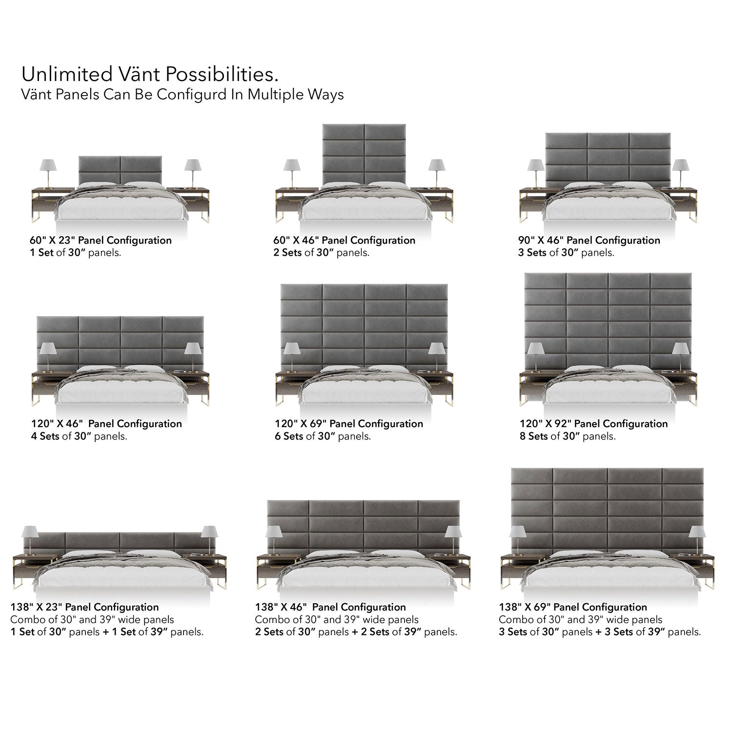 Vant 30 x 46 Inch Floating Upholstered Wall Panels, Metallic Silver (4 Pack)