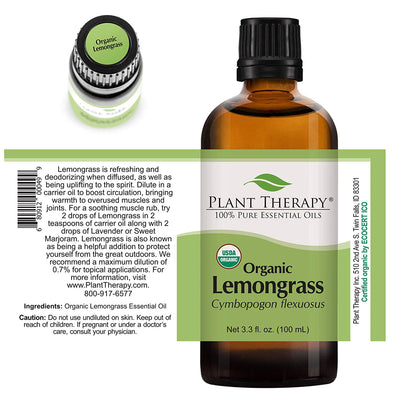 Plant Therapy Diffusible 100mL Essential Oil, 3.3oz, Organic Lemongrass (3 Pack) - VMInnovations