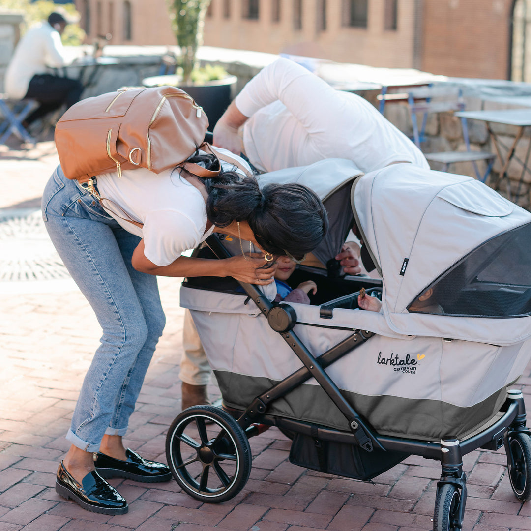 Larktale Caravan Coupe V2 Compact Stroller, Reclining 2-Seat Wagon, Gray/Black