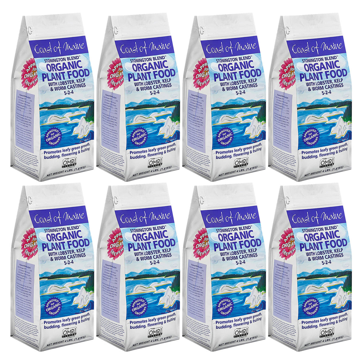 Coast of Maine Organic Stonington Blend Plant Food, 4 Pound Bag (8 Pack)